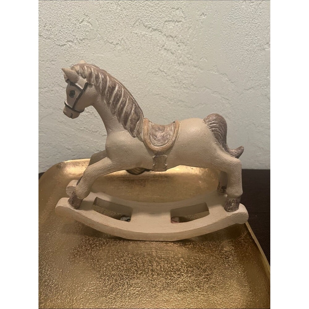 #2020**”8x9”Decorative Rocking Horse Figurine in Beige and Brown